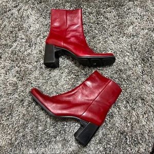 Red Faux Leather Boots